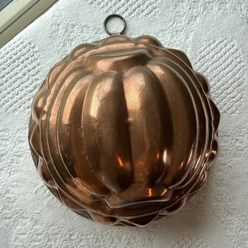 Antique Copper Pudding Jelly Mould Large Tin Lined Wall Decor